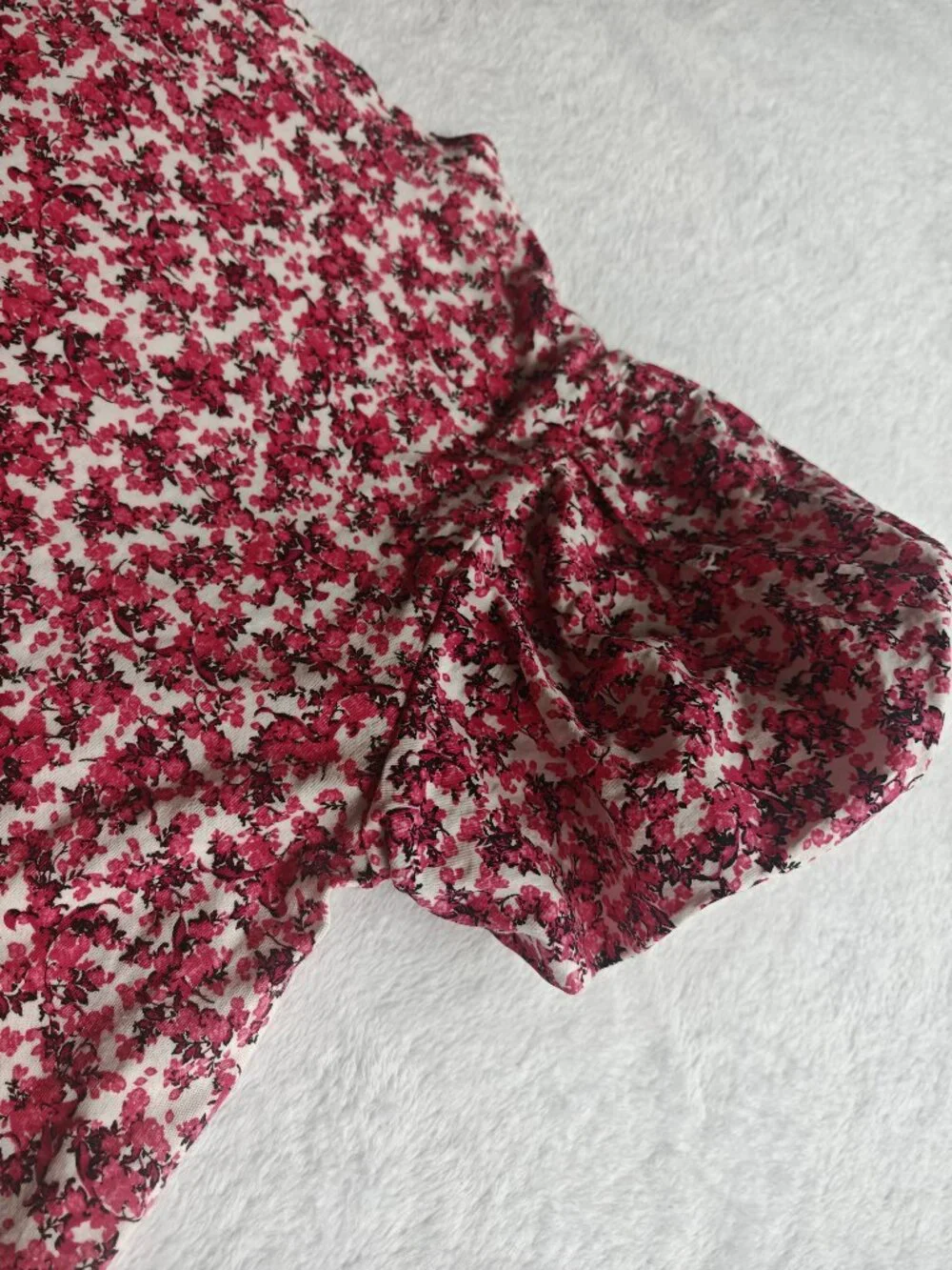 ZARA Floral Puff Sleeve Top Red Pink Fitted Blouse Size M Romantic Cottagecore S